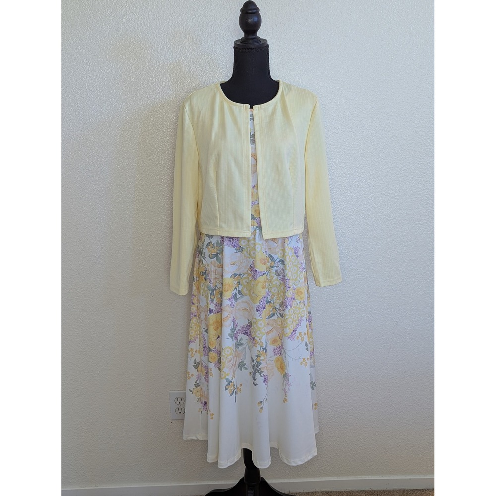SHEIN Two Piece Floral Print‎ Light Yellow Dress And Cardigan NEW